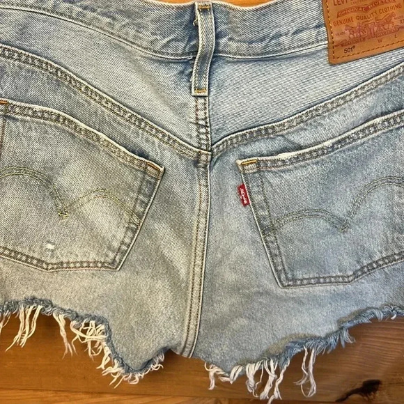 Levis 501 premium shorts womens button fly 30" waist high rise summer Fringe Hem - Picture 4 of 9